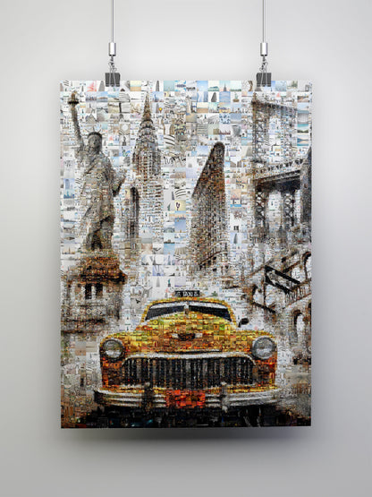 Stunning New York City Mosaic Artwork - Iconic Taxi, Statue of Liberty & Brooklyn Bridge - Perfect for Home Decor AtelierMosaics