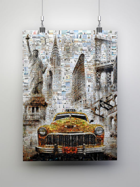 Stunning New York City Mosaic Artwork - Iconic Taxi, Statue of Liberty & Brooklyn Bridge - Perfect for Home Decor