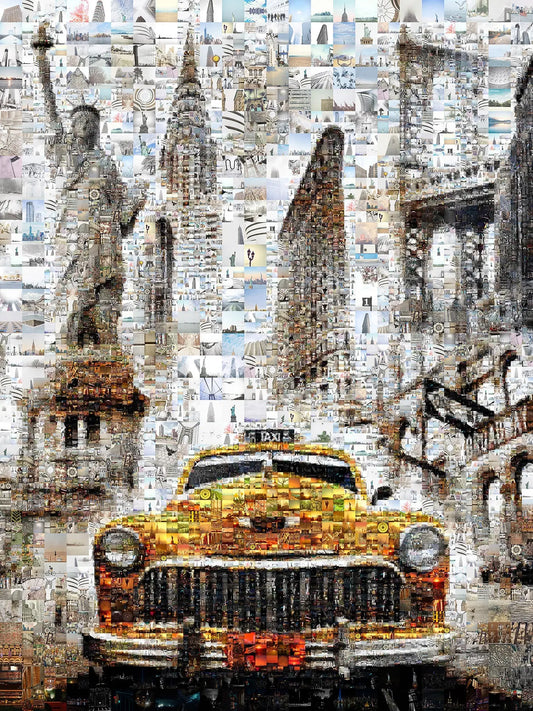 Stunning New York City Mosaic Artwork - Iconic Taxi, Statue of Liberty & Brooklyn Bridge - Perfect for Home Decor AtelierMosaics