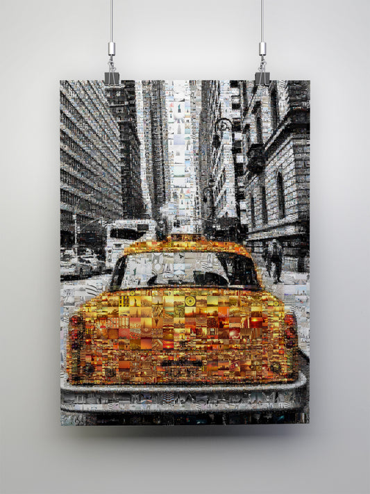 Stunning NYC Taxi Mosaic Artwork - Captivating Urban Art for Home & Office Decor