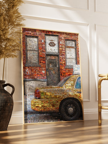 Stunning Urban Mosaic Artwork - Vibrant Yellow Taxi with Iconic Cityscapes - Perfect for Home Decor AtelierMosaics