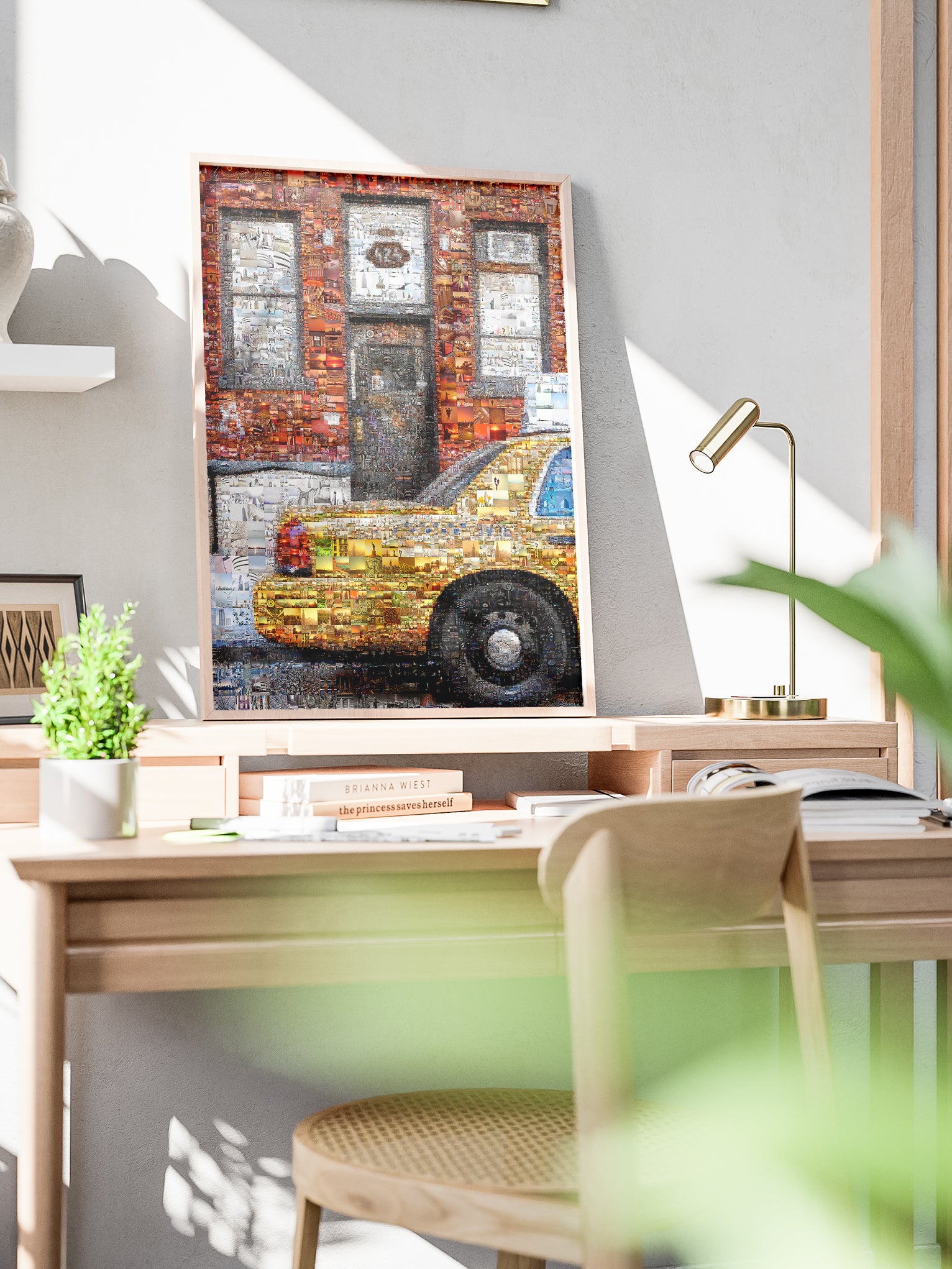 Stunning Urban Mosaic Artwork - Vibrant Yellow Taxi with Iconic Cityscapes - Perfect for Home Decor AtelierMosaics