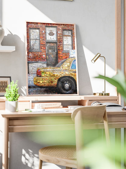 Stunning Urban Mosaic Artwork - Vibrant Yellow Taxi with Iconic Cityscapes - Perfect for Home Decor AtelierMosaics