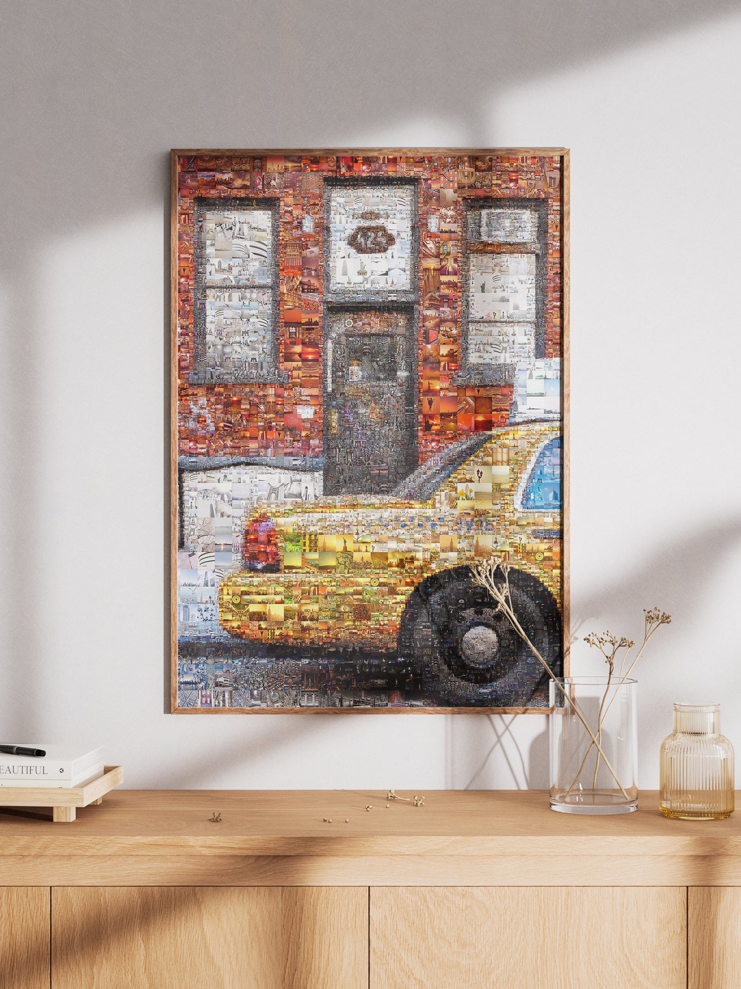 Stunning Urban Mosaic Artwork - Vibrant Yellow Taxi with Iconic Cityscapes - Perfect for Home Decor AtelierMosaics