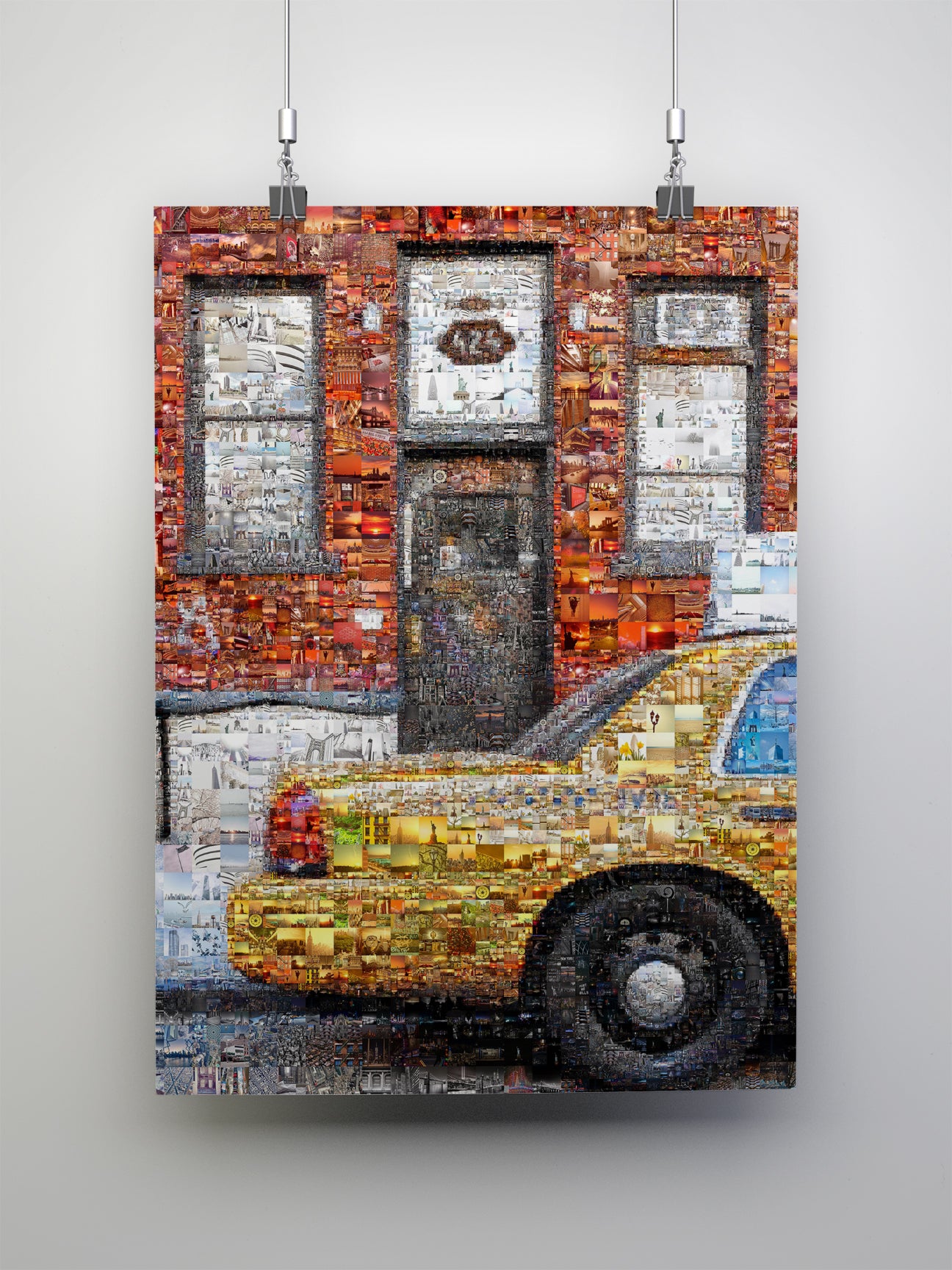 Stunning Urban Mosaic Artwork - Vibrant Yellow Taxi with Iconic Cityscapes - Perfect for Home Decor AtelierMosaics