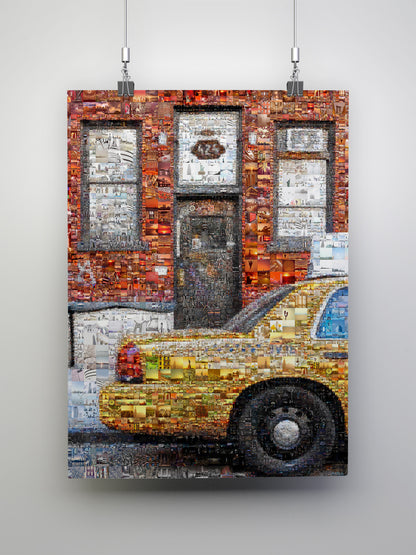 Stunning Urban Mosaic Artwork - Vibrant Yellow Taxi with Iconic Cityscapes - Perfect for Home Decor AtelierMosaics