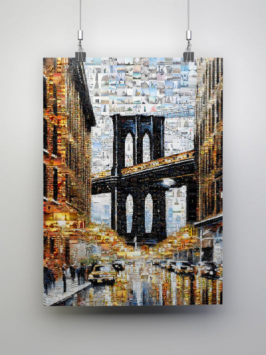 Stunning Brooklyn Bridge Mosaic Art - Unique Urban Landscape Collage for Home Decor