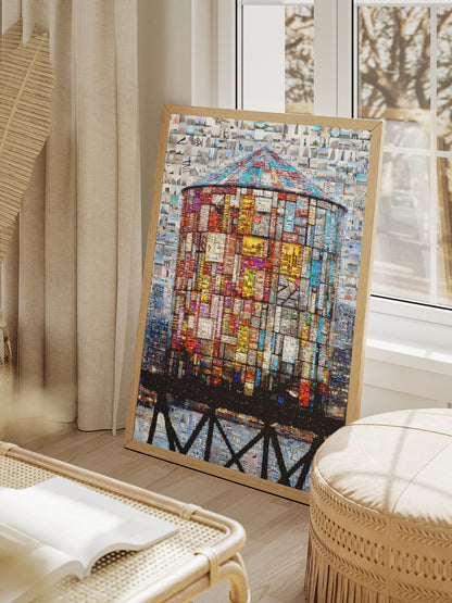 Stunning Mosaic Artwork of a Water Tower - Unique Home Decor Piece for Art Lovers AtelierMosaics