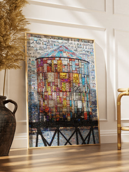 Stunning Mosaic Artwork of a Water Tower - Unique Home Decor Piece for Art Lovers AtelierMosaics