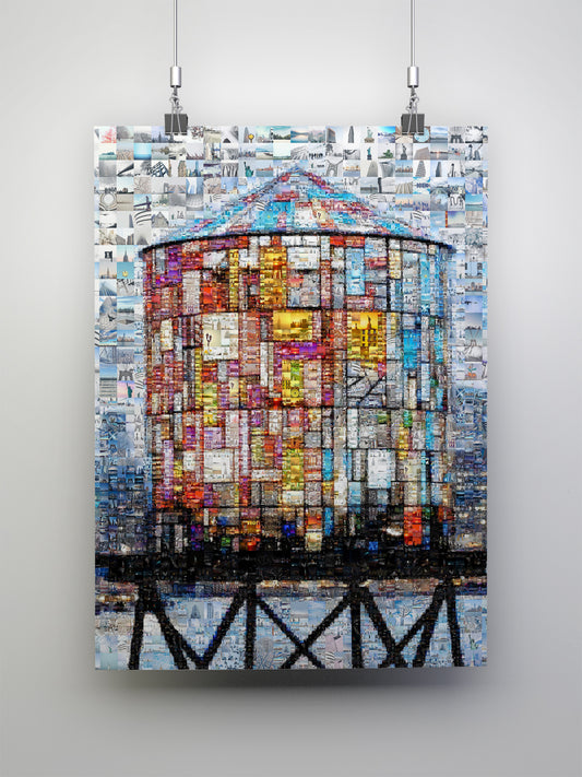Stunning Mosaic Artwork of a Water Tower - Unique Home Decor Piece for Art Lovers