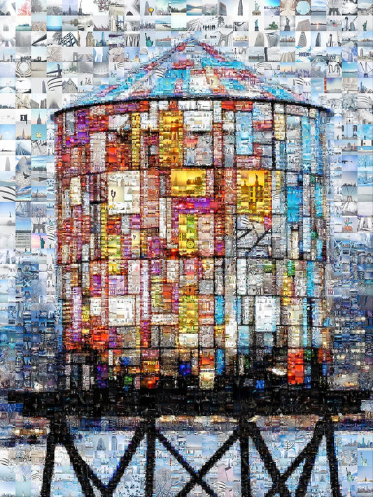 Stunning Mosaic Artwork of a Water Tower - Unique Home Decor Piece for Art Lovers AtelierMosaics