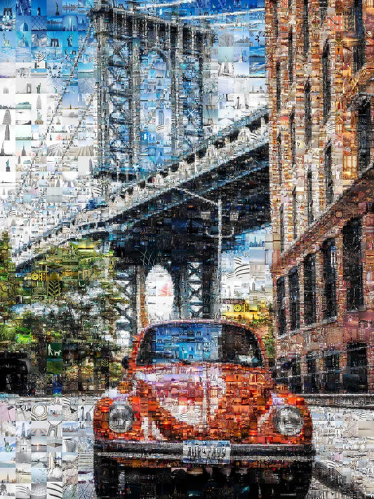 Stunning Brooklyn Bridge Mosaic Art - Colorful Vintage Car Artwork for Home Decor AtelierMosaics
