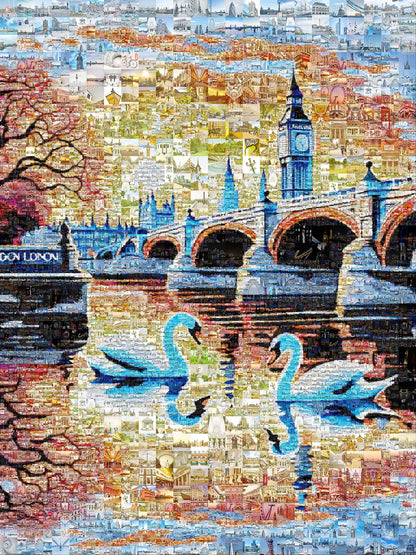 Stunning London Mosaic Artwork Featuring Iconic Landmarks and Swans - Perfect Home Decor AtelierMosaics