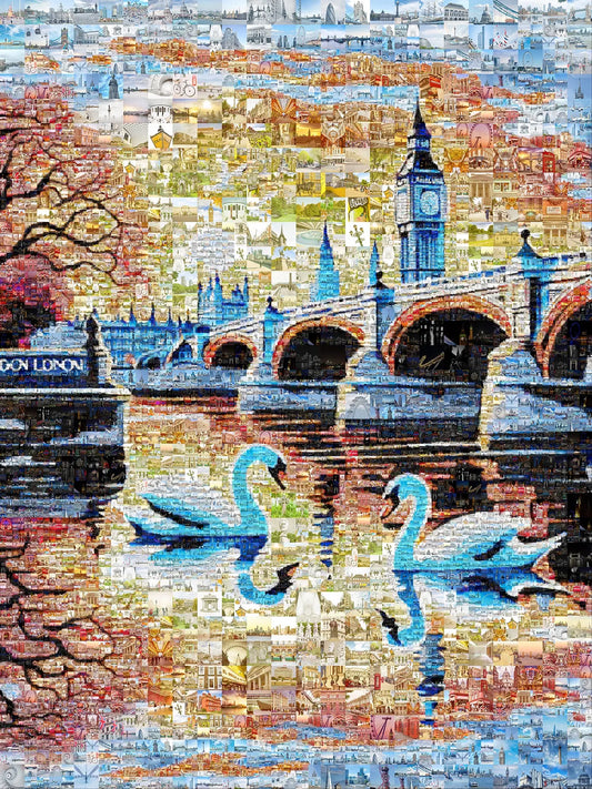 Stunning London Mosaic Artwork Featuring Iconic Landmarks and Swans - Perfect Home Decor AtelierMosaics