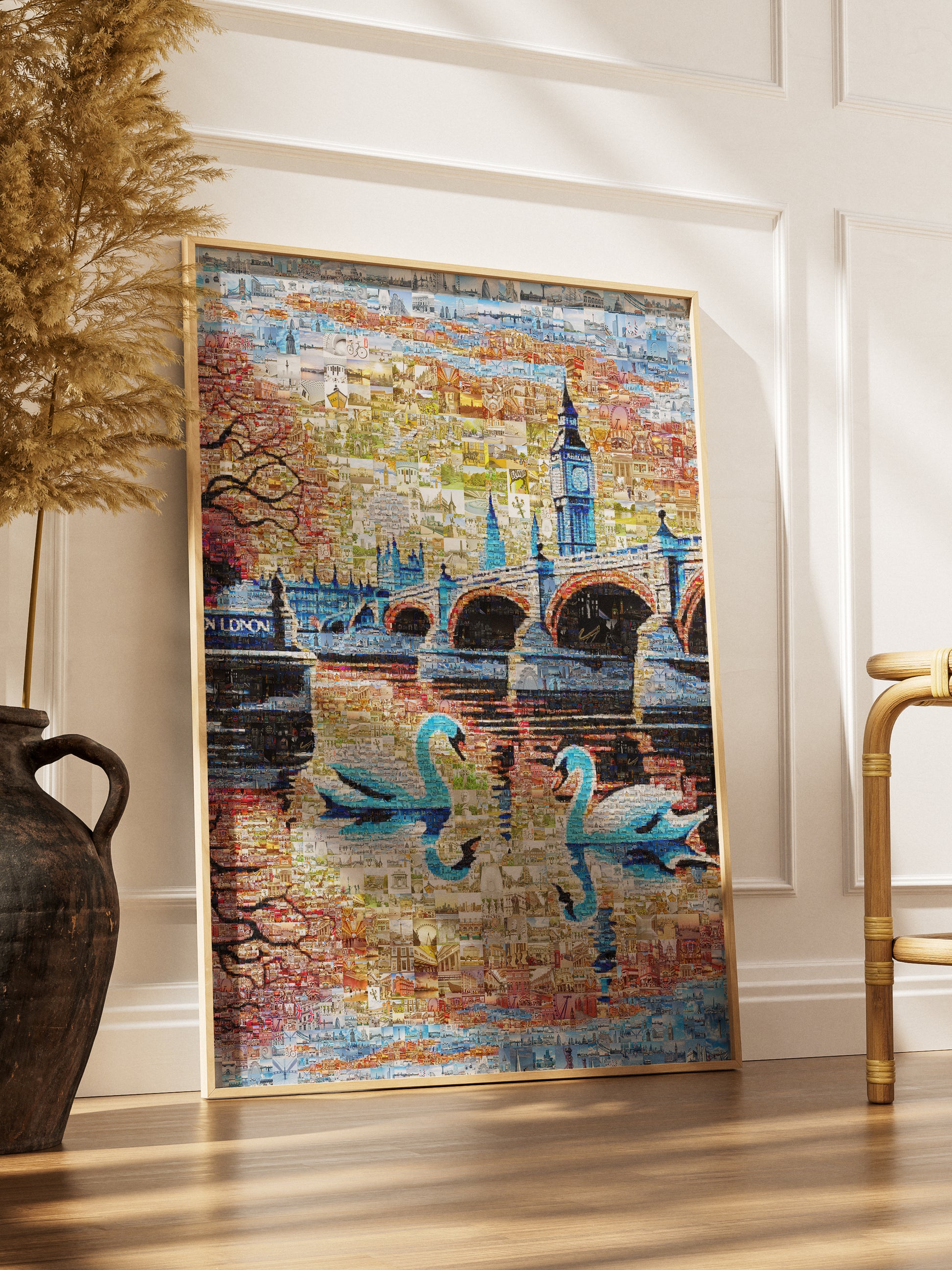 Stunning London Mosaic Artwork Featuring Iconic Landmarks and Swans - Perfect Home Decor AtelierMosaics