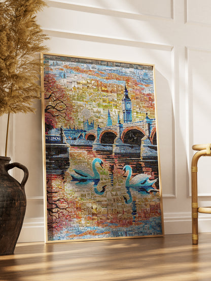 Stunning London Mosaic Artwork Featuring Iconic Landmarks and Swans - Perfect Home Decor AtelierMosaics