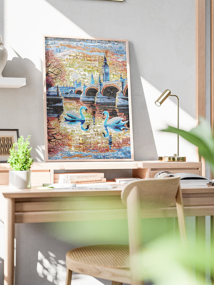 Stunning London Mosaic Artwork Featuring Iconic Landmarks and Swans - Perfect Home Decor AtelierMosaics