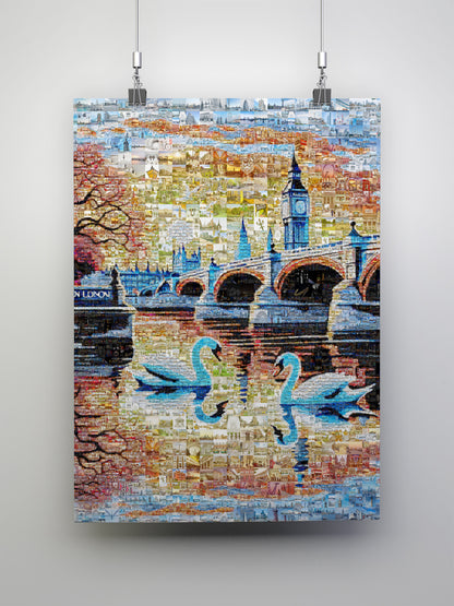 Stunning London Mosaic Artwork Featuring Iconic Landmarks and Swans - Perfect Home Decor AtelierMosaics