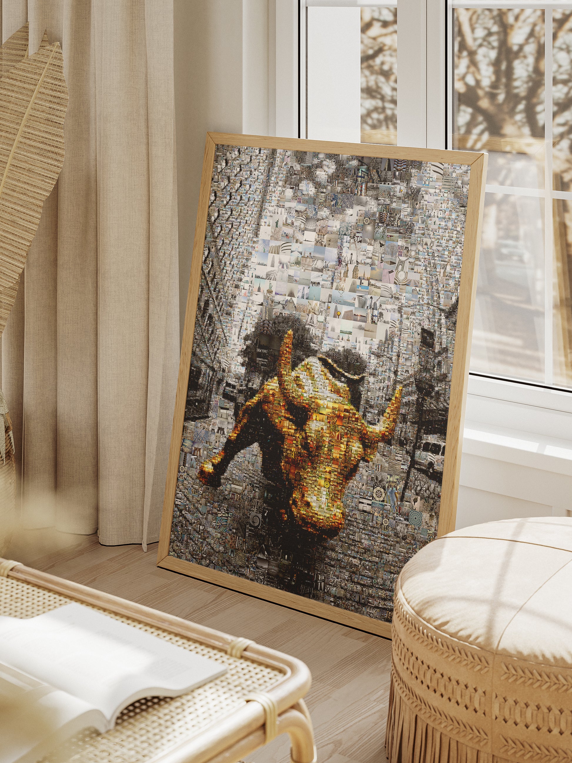 Dynamic Bull Mosaic Art - Captivating Urban Wall Decor for Modern Spaces AtelierMosaics