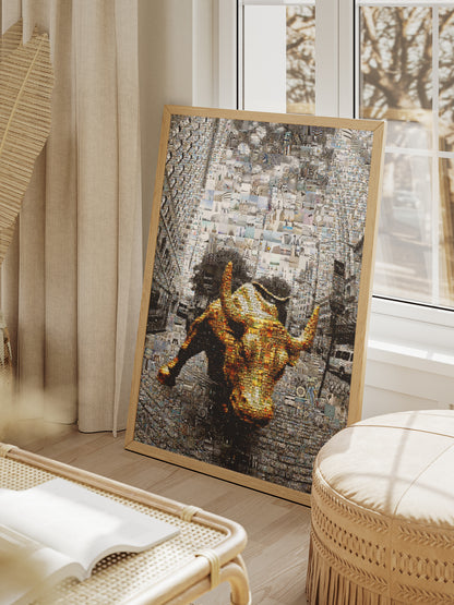 Dynamic Bull Mosaic Art - Captivating Urban Wall Decor for Modern Spaces AtelierMosaics