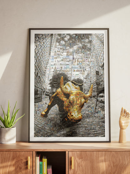Dynamic Bull Mosaic Art - Captivating Urban Wall Decor for Modern Spaces AtelierMosaics