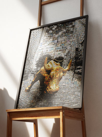 Dynamic Bull Mosaic Art - Captivating Urban Wall Decor for Modern Spaces AtelierMosaics