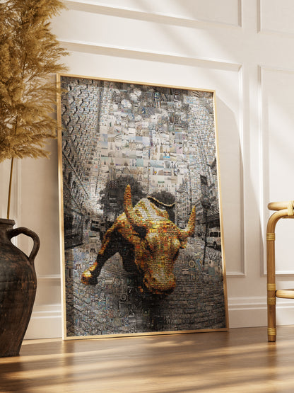 Dynamic Bull Mosaic Art - Captivating Urban Wall Decor for Modern Spaces AtelierMosaics