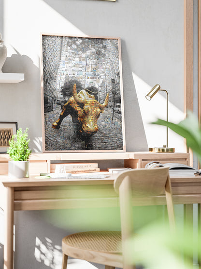 Dynamic Bull Mosaic Art - Captivating Urban Wall Decor for Modern Spaces AtelierMosaics