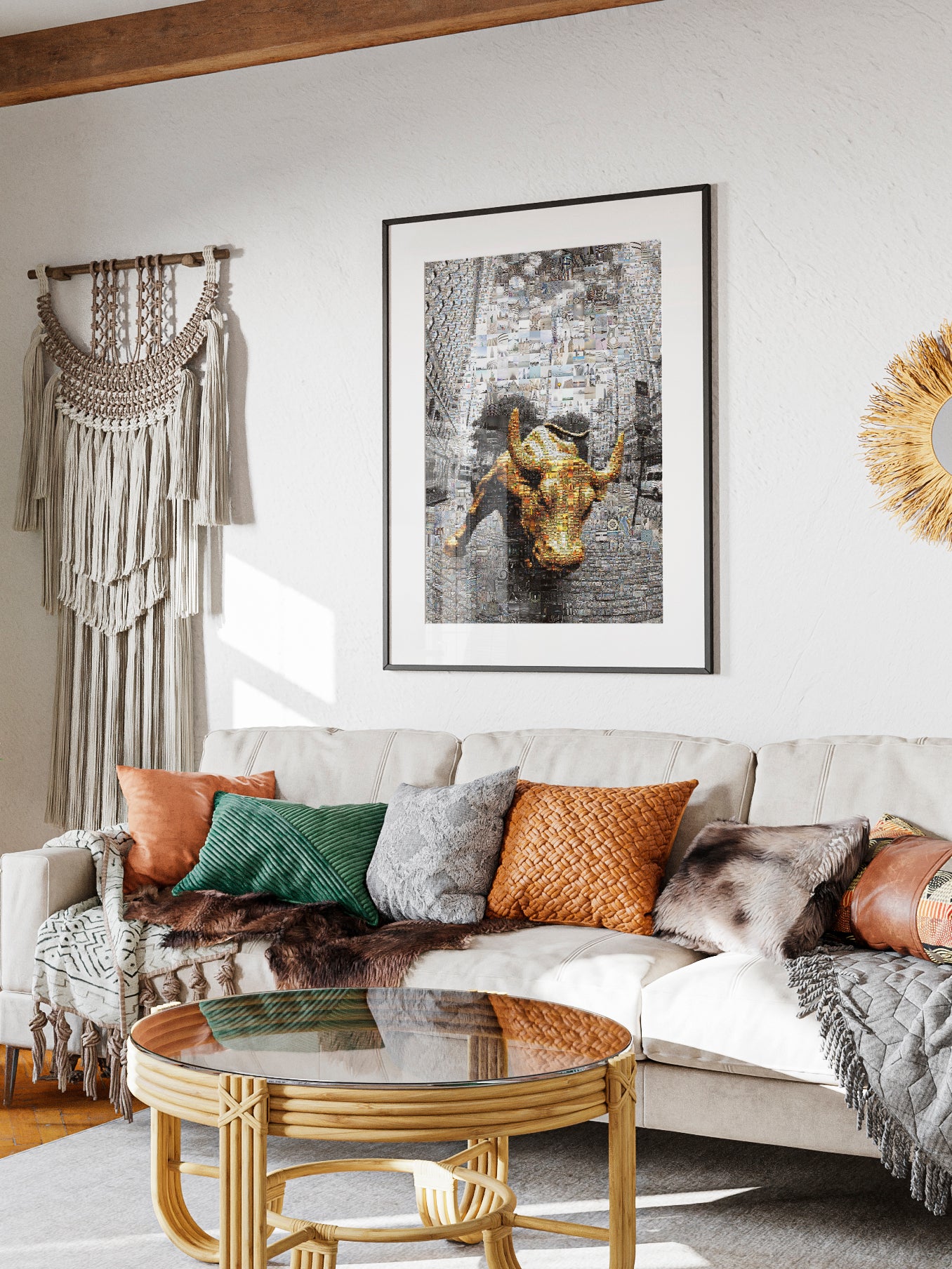 Dynamic Bull Mosaic Art - Captivating Urban Wall Decor for Modern Spaces AtelierMosaics