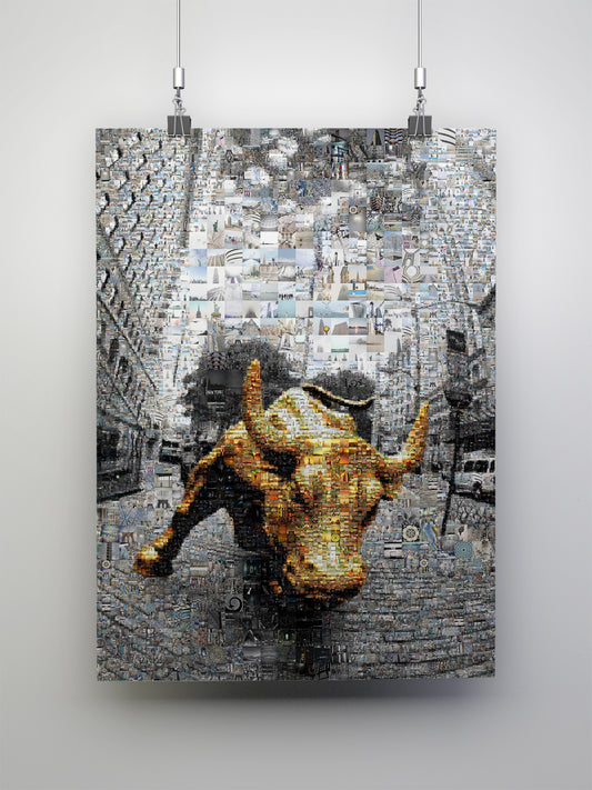 Dynamic Bull Mosaic Art - Captivating Urban Wall Decor for Modern Spaces
