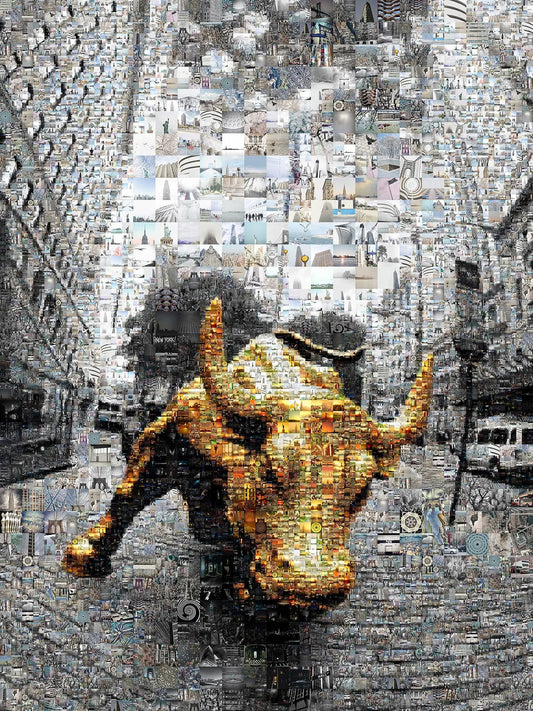 Dynamic Bull Mosaic Art - Captivating Urban Wall Decor for Modern Spaces AtelierMosaics