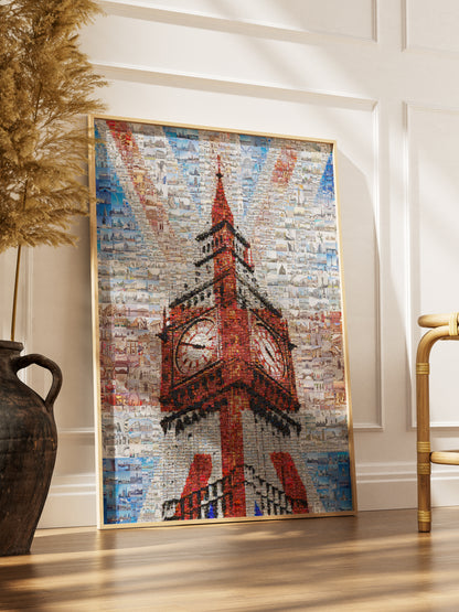 Stunning London Mosaic Art Featuring Big Ben and Iconic Red Bus - Perfect for Home Decor AtelierMosaics