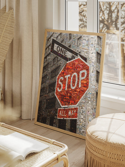 Vibrant Mosaic Stop Sign Artwork - Unique Urban Wall Decor for Home or Office AtelierMosaics