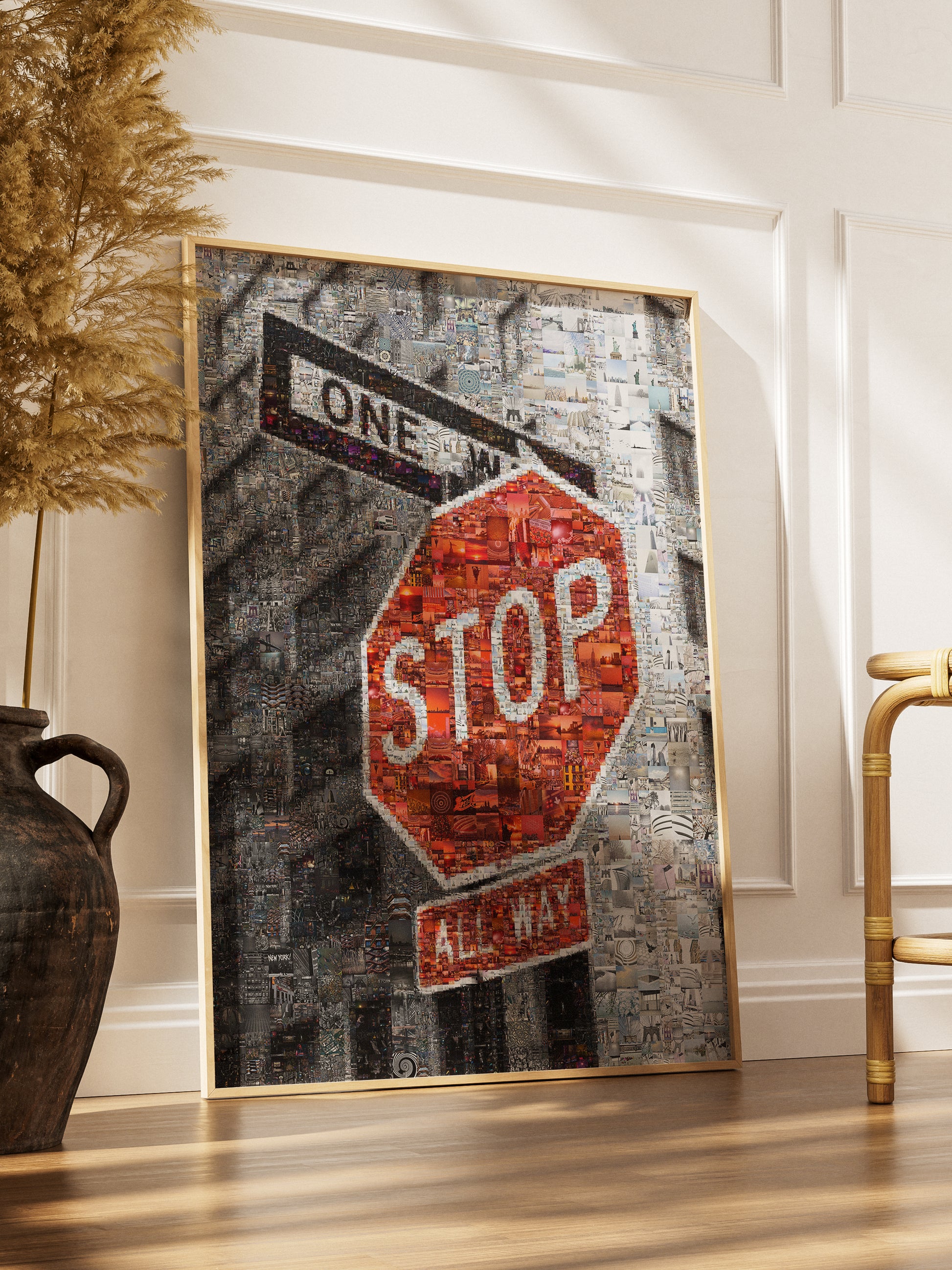 Vibrant Mosaic Stop Sign Artwork - Unique Urban Wall Decor for Home or Office AtelierMosaics
