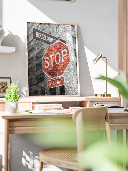 Vibrant Mosaic Stop Sign Artwork - Unique Urban Wall Decor for Home or Office AtelierMosaics