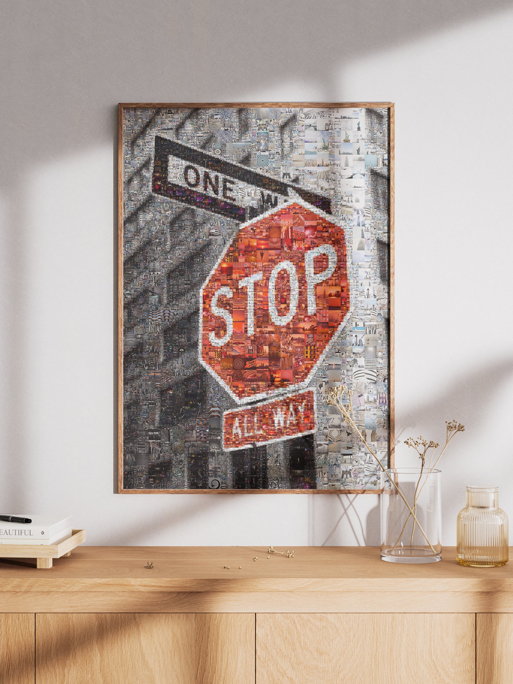 Vibrant Mosaic Stop Sign Artwork - Unique Urban Wall Decor for Home or Office AtelierMosaics