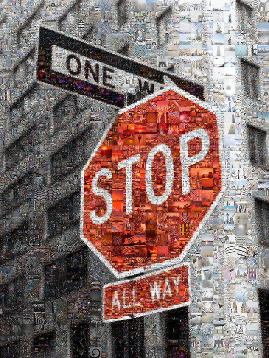 Vibrant Mosaic Stop Sign Artwork - Unique Urban Wall Decor for Home or Office AtelierMosaics