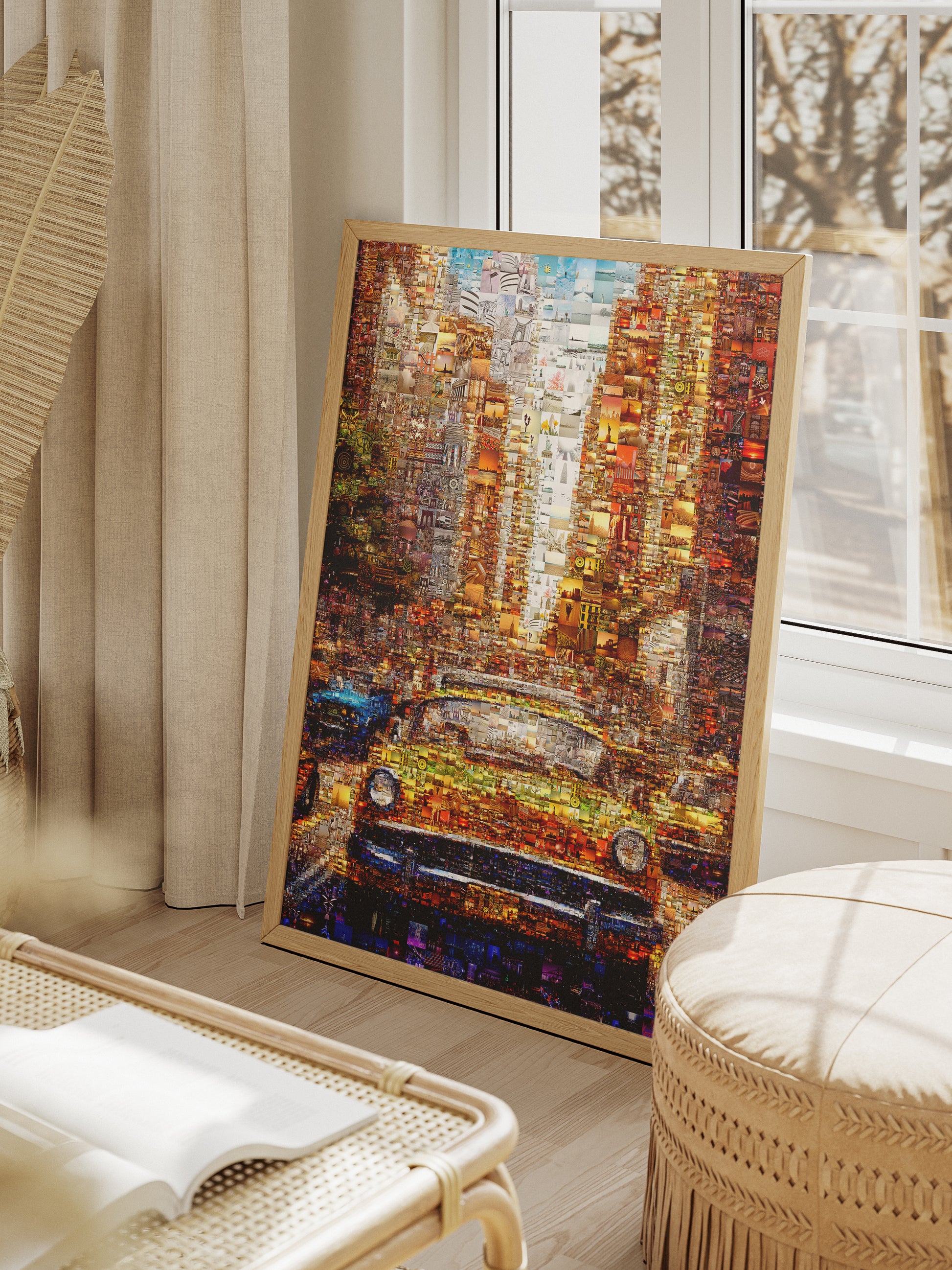 Vibrant Mosaic Artwork: Classic Yellow Cab in Cityscape | Stunning Multi-Image Collage for Home Decor AtelierMosaics