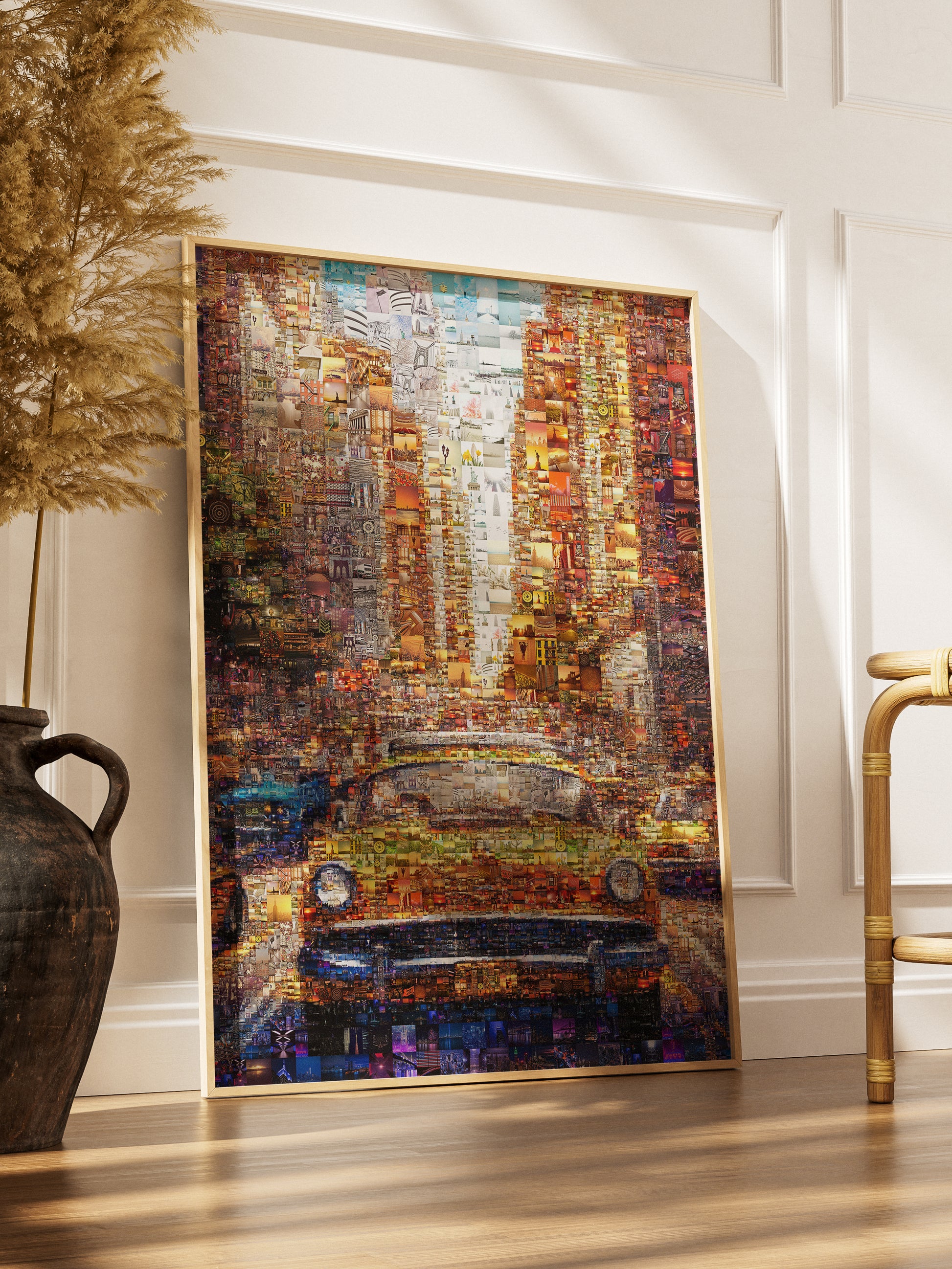 Vibrant Mosaic Artwork: Classic Yellow Cab in Cityscape | Stunning Multi-Image Collage for Home Decor AtelierMosaics