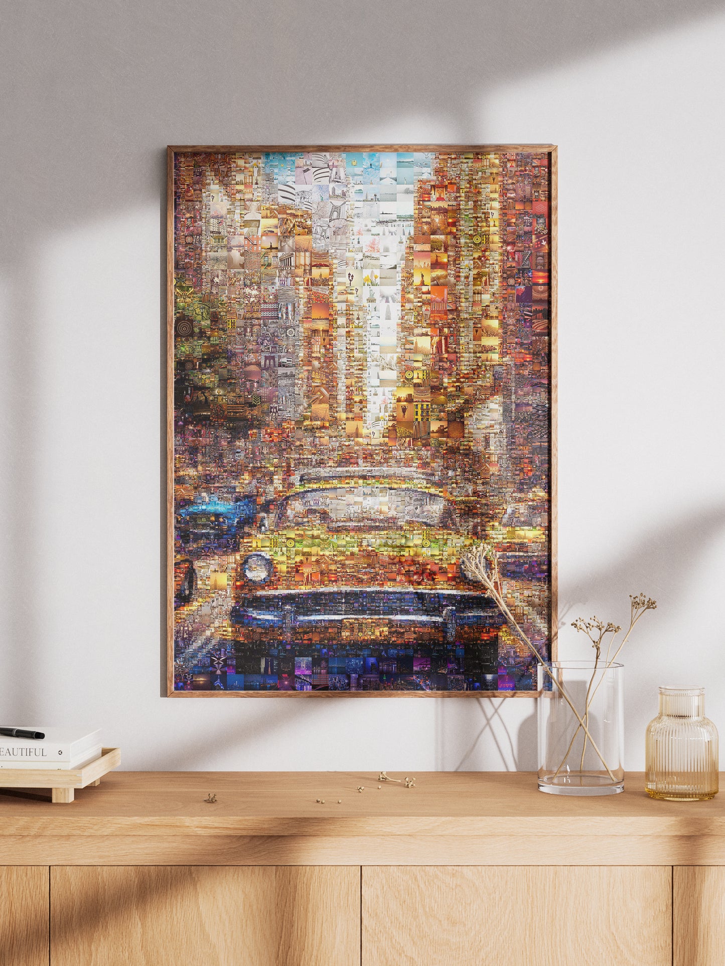 Vibrant Mosaic Artwork: Classic Yellow Cab in Cityscape | Stunning Multi-Image Collage for Home Decor AtelierMosaics