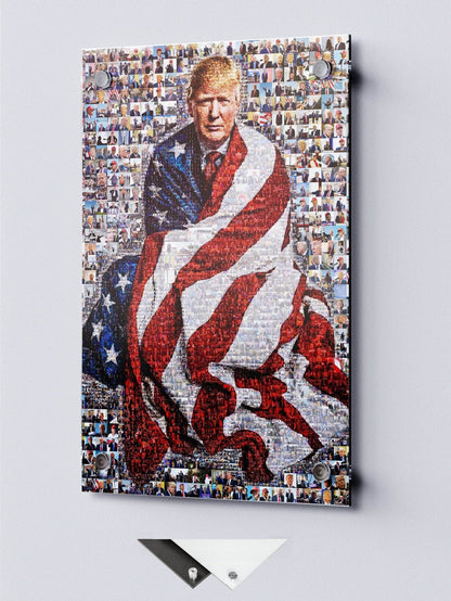 Stunning Mosaic Portrait of Donald Trump Wrapped in American Flag - Unique Wall Art for Patriotic Decor - AtelierMosaics