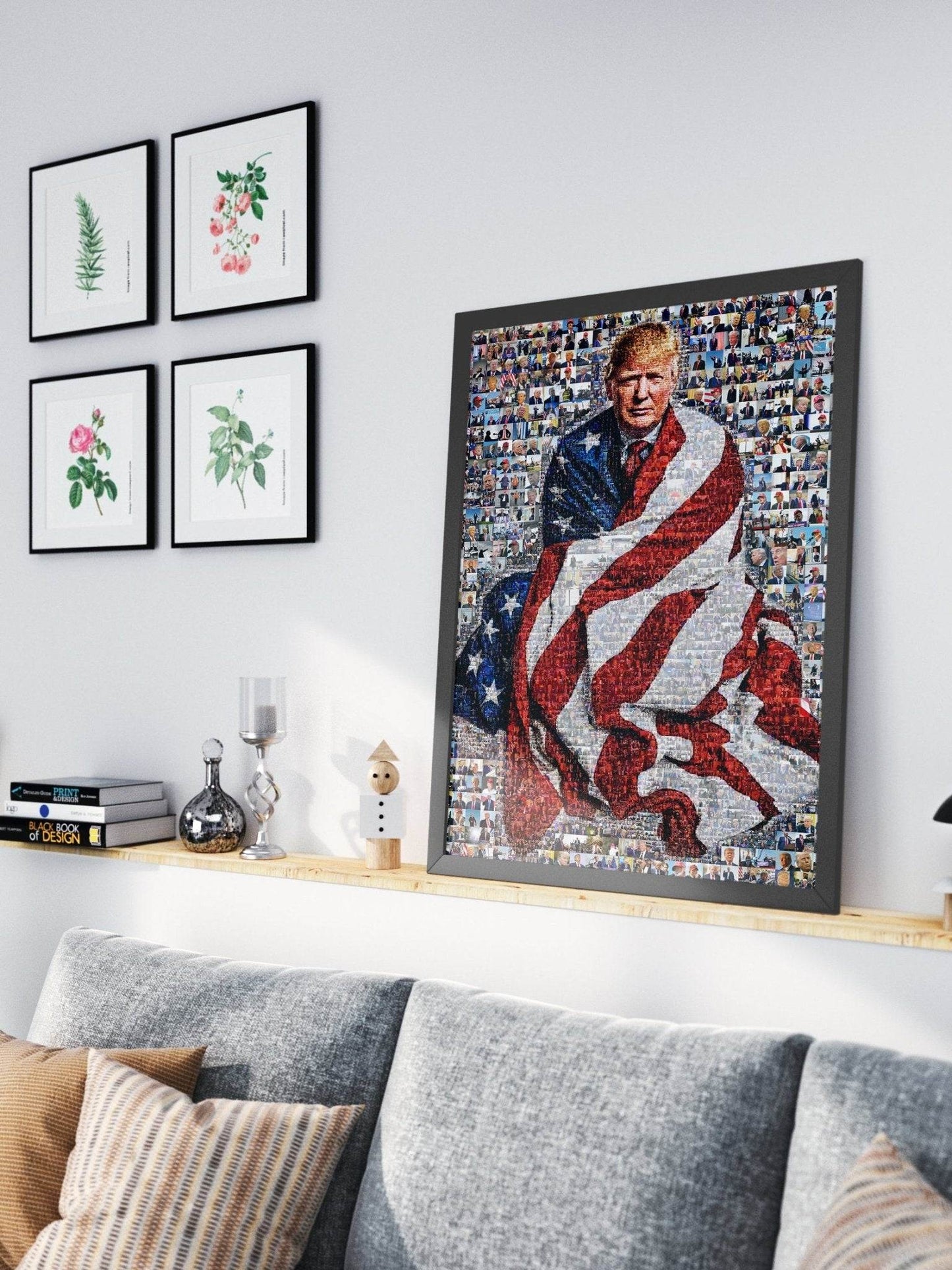 Stunning Mosaic Portrait of Donald Trump Wrapped in American Flag - Unique Wall Art for Patriotic Decor - AtelierMosaics