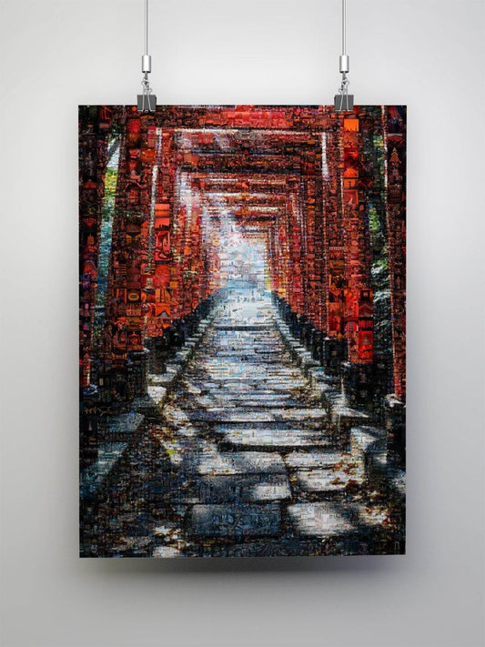 Fushimi Inari Torii Kyoto mosaic art - Japanese shrine canvas wall decor