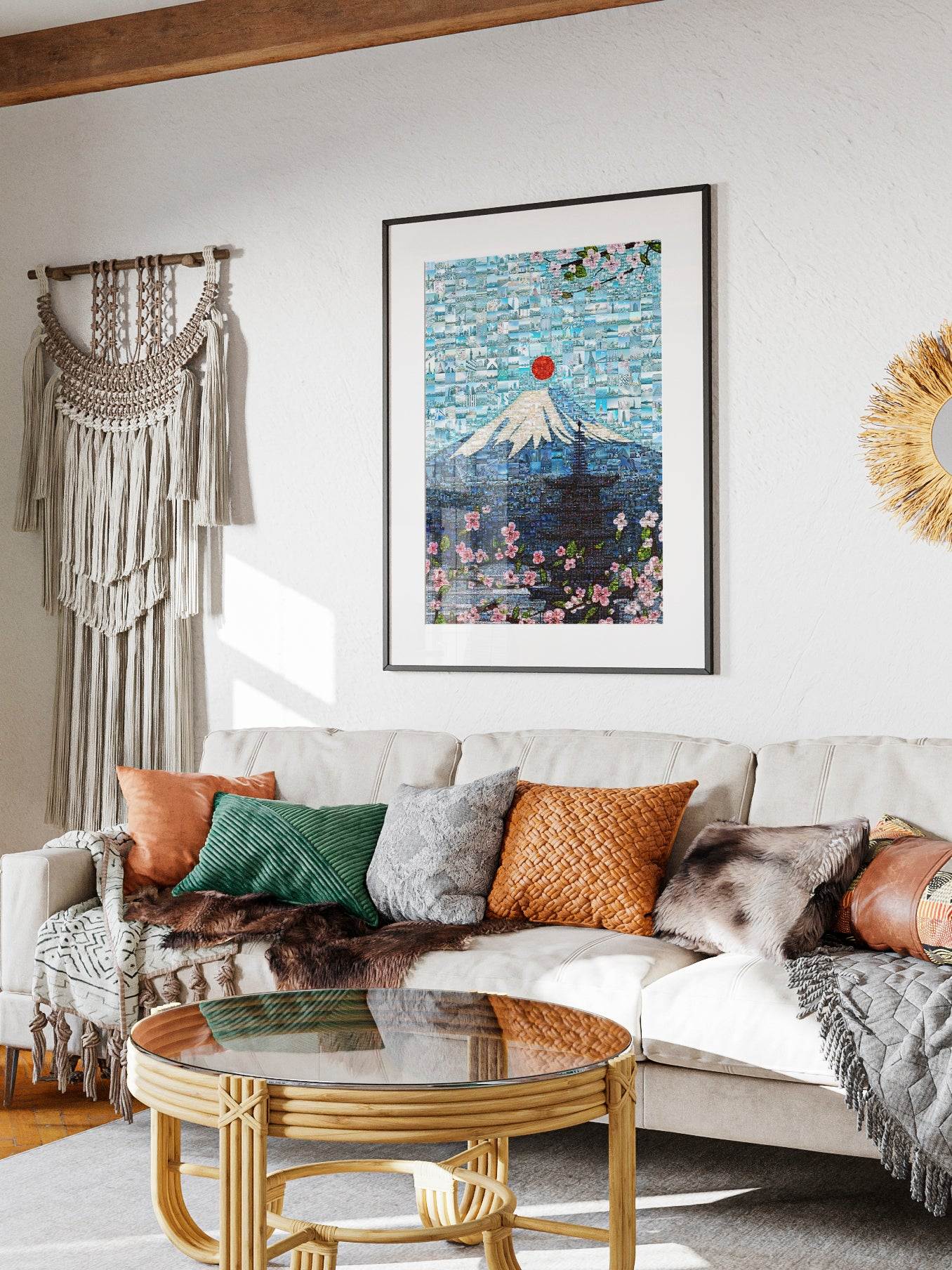 Tokyo Mosaic Art — Mount Fuji and Pagoda Framed by Sakura - AtelierMosaics