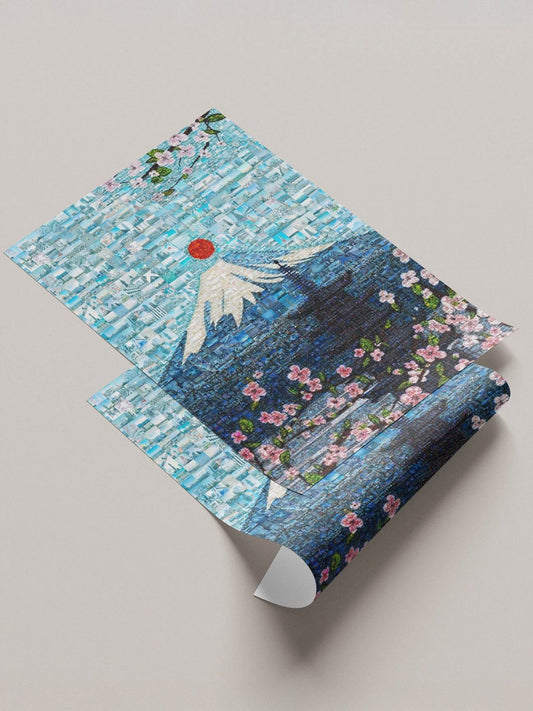 Tokyo Mount Fuji pagoda sakura mosaic canvas - Japanese spring wall art print