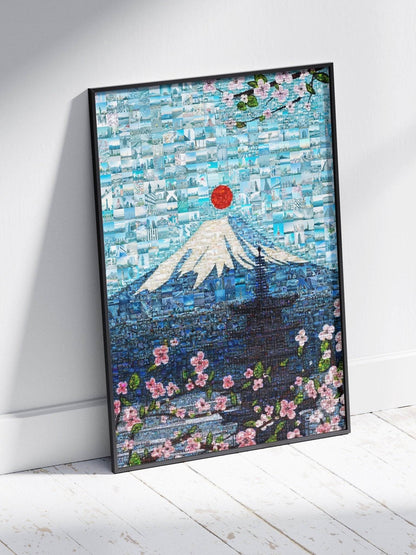 Tokyo Mosaic Art — Mount Fuji and Pagoda Framed by Sakura - AtelierMosaics
