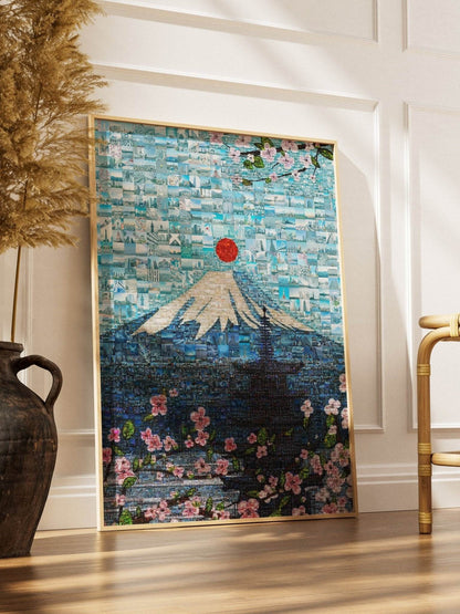 Tokyo Mosaic Art — Mount Fuji and Pagoda Framed by Sakura - AtelierMosaics