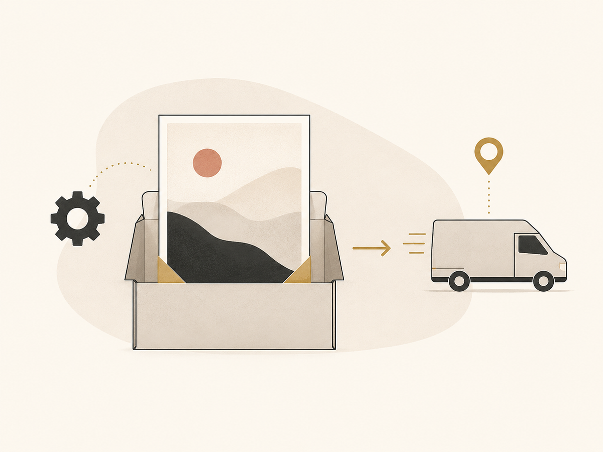 Illustration of custom photo mosaic production and tracked delivery
