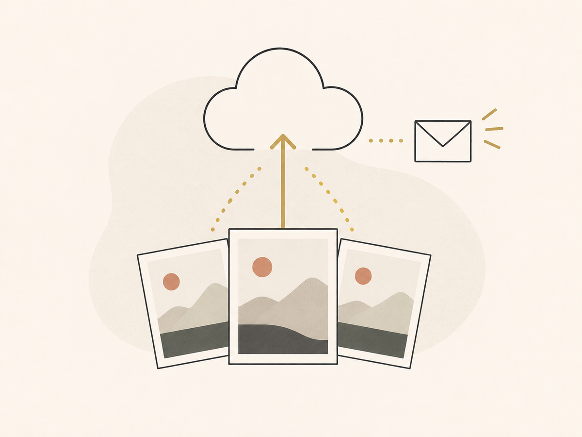 Illustration showing how to send photographs for a custom photo mosaic