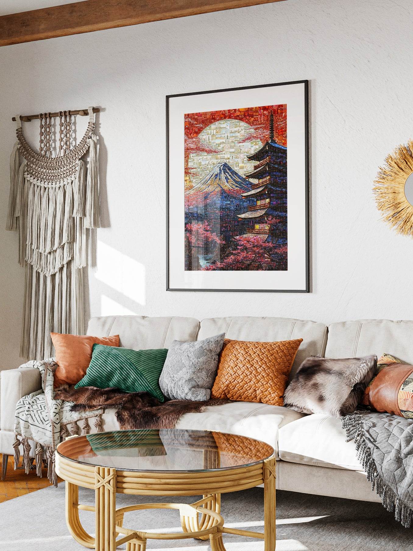 Mount Fuji & Pagoda – Japanese Mosaic Wall Art - AtelierMosaics